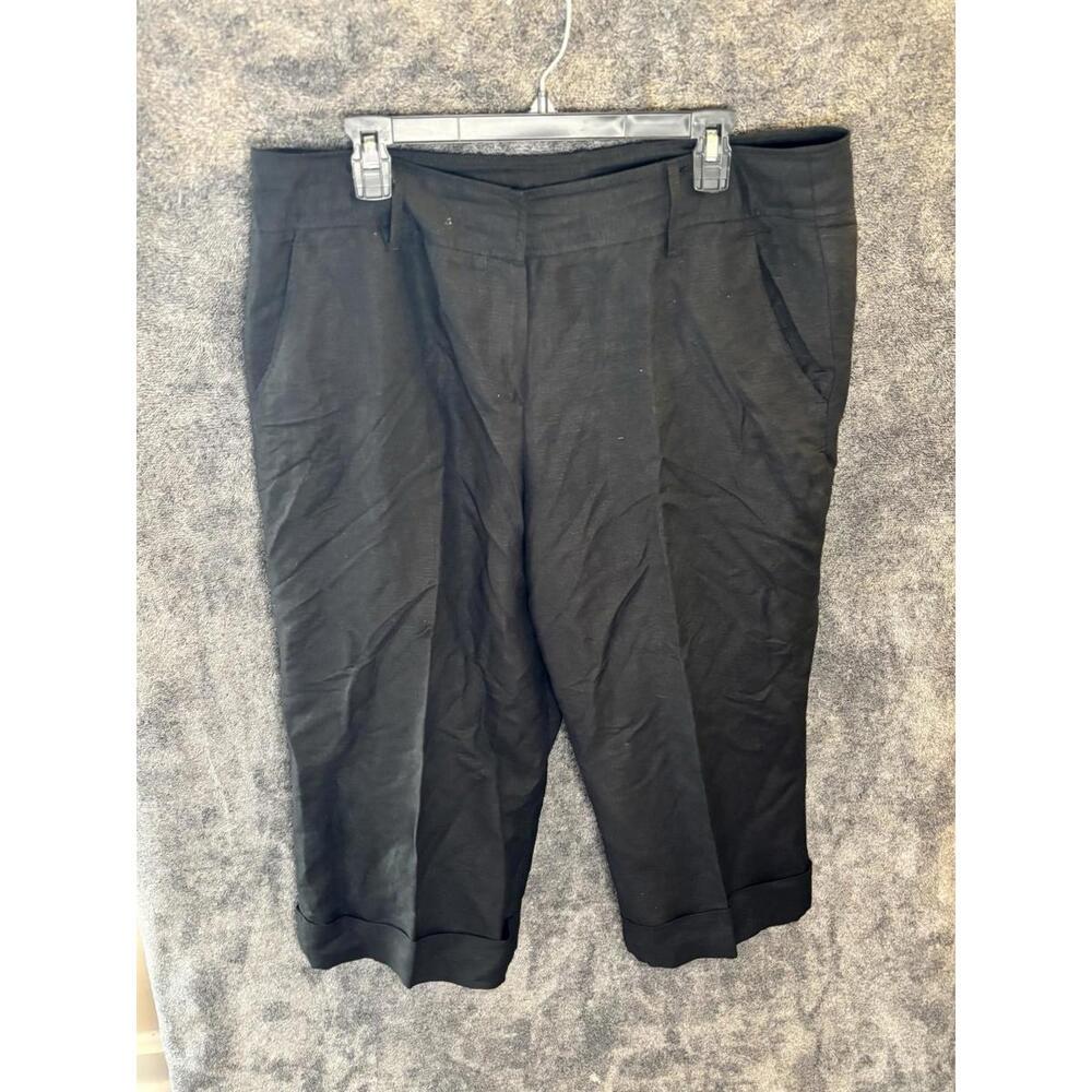 Larry Levine Black Linen Rayon Capris Sz 16 Cuffed Pants